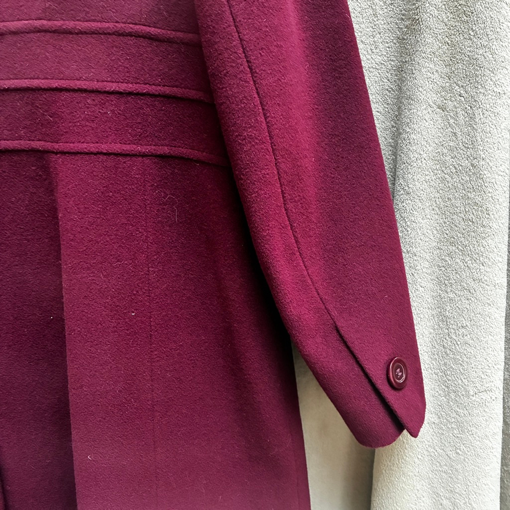 Precis Petite Wool Cashmere Pea Coat Size 14 Burgundy Faux Fur Timeless Winter - Picture 10 of 16